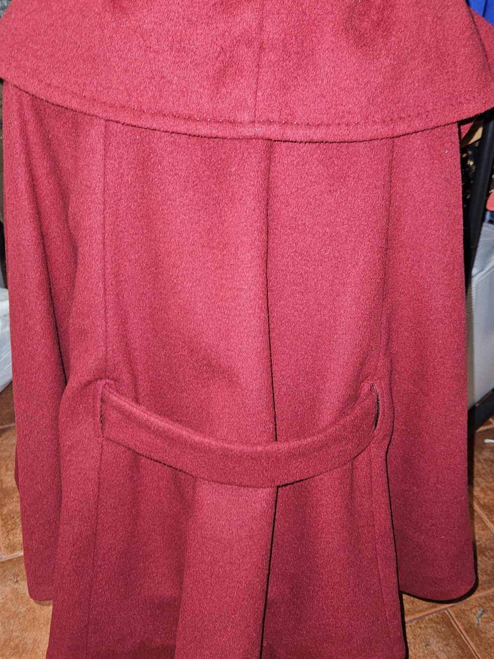 Calvin Klein Crimson Red Wool Blend Belted Double Breasted Cape Coat S/M - Picture 7 of 13